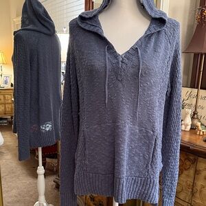 Roxy V-Neck Blue Hooded Sweater 100% Cotton